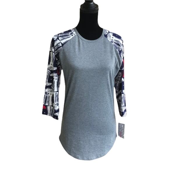 LuLaRoe Womens Top Size Small Randy Gray Red White Blue Uncle Sam Hats Patriotic - Picture 3 of 7